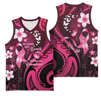 Personalised Memorial Breast Cancer Awareness Basketball Jersey Plumeria Floral Tribal Pattern - Polynesian Pride