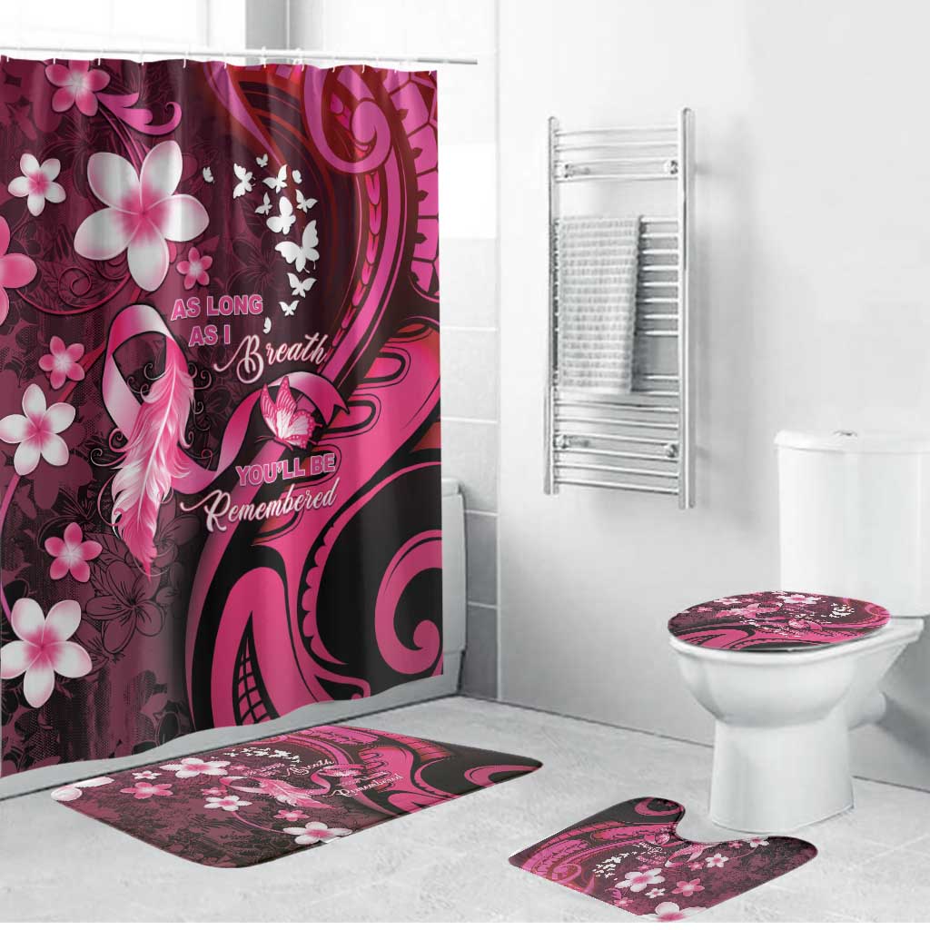 Memorial Breast Cancer Awareness Bathroom Set Plumeria Floral Tribal Pattern - Polynesian Pride