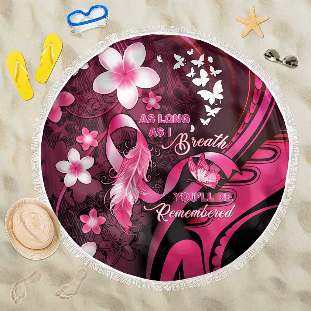 Memorial Breast Cancer Awareness Beach Blanket Plumeria Floral Tribal Pattern - Polynesian Pride