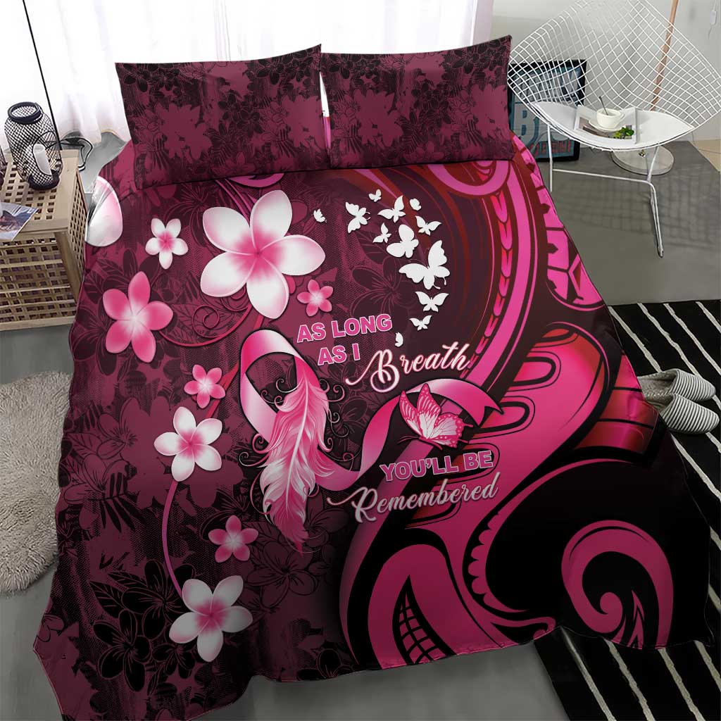 Memorial Breast Cancer Awareness Bedding Set Plumeria Floral Tribal Pattern - Polynesian Pride