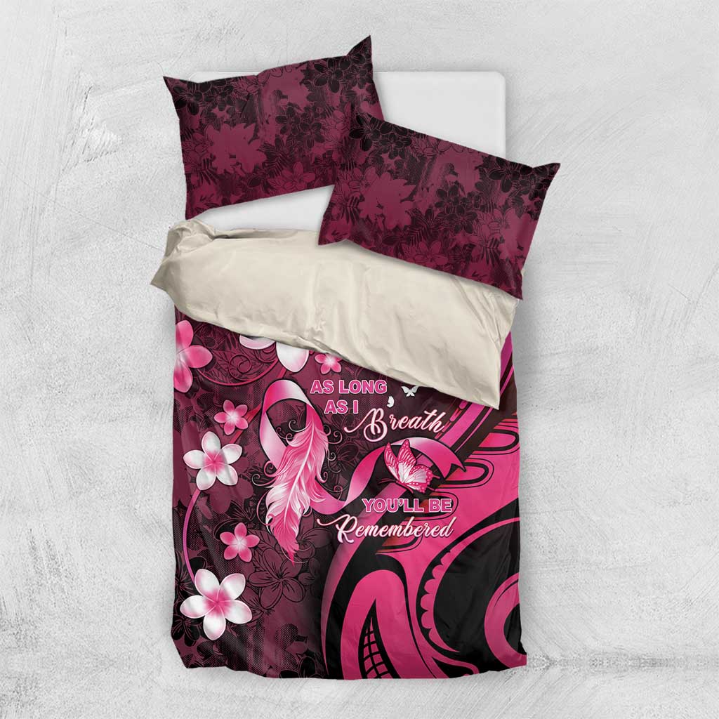 Memorial Breast Cancer Awareness Bedding Set Plumeria Floral Tribal Pattern - Polynesian Pride