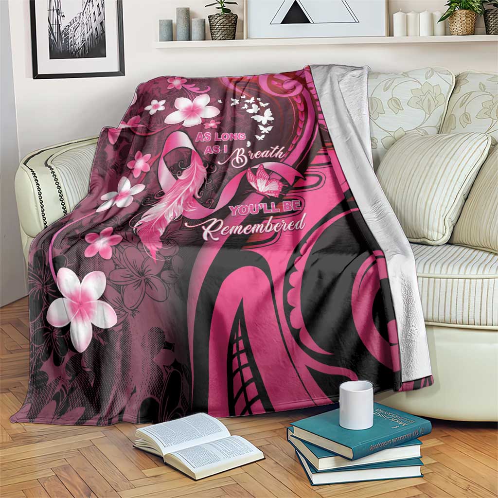 Memorial Breast Cancer Awareness Blanket Plumeria Floral Tribal Pattern - Polynesian Pride