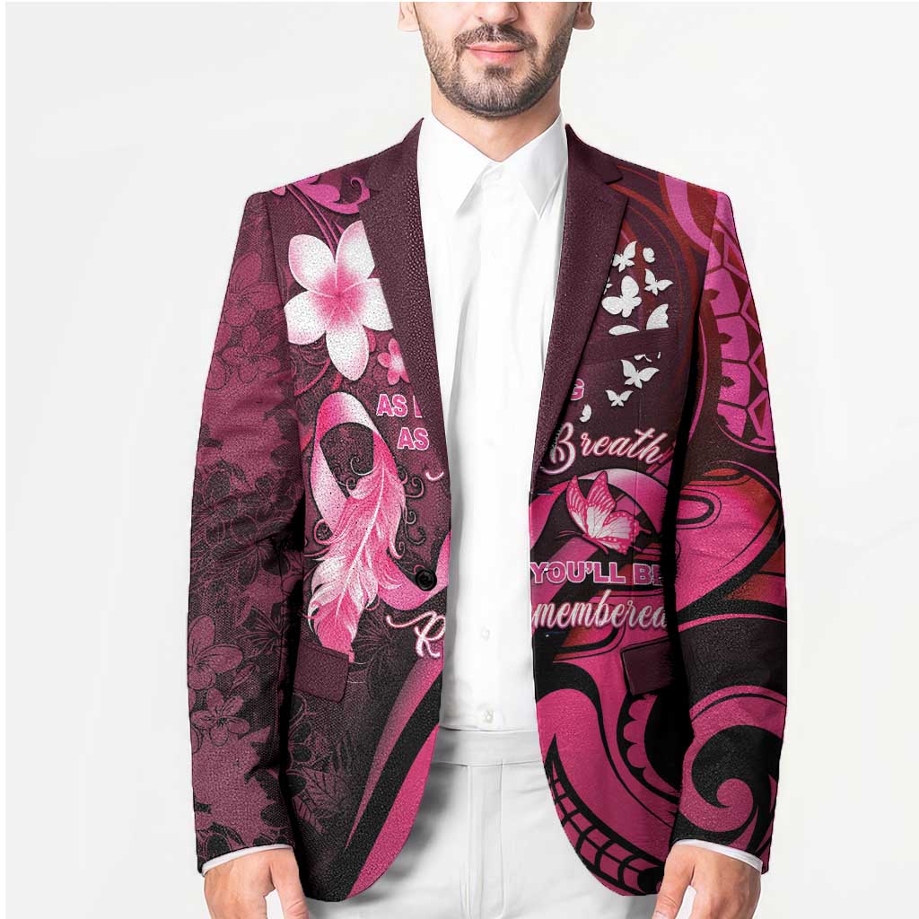 Personalised Memorial Breast Cancer Awareness Blazer Plumeria Floral Tribal Pattern - Polynesian Pride