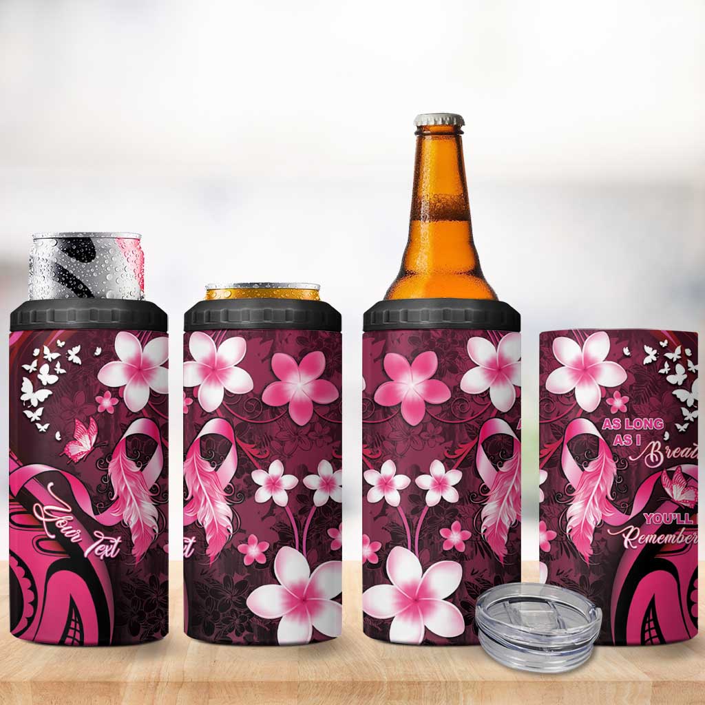 Personalised Memorial Breast Cancer Awareness 4 in 1 Can Cooler Tumbler Plumeria Floral Tribal Pattern - Polynesian Pride