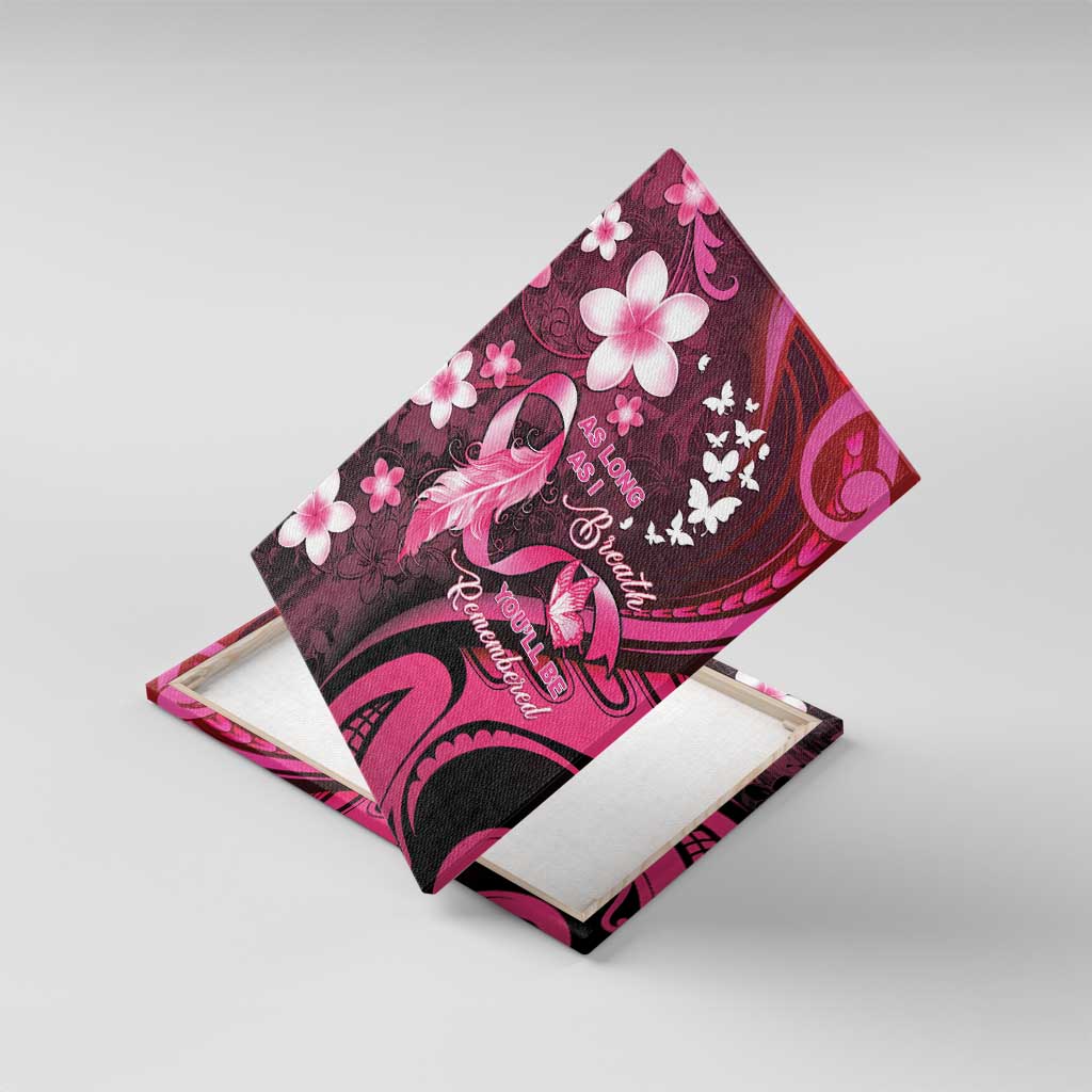 Memorial Breast Cancer Awareness Canvas Wall Art Plumeria Floral Tribal Pattern - Polynesian Pride