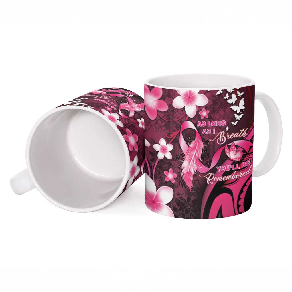 Personalised Memorial Breast Cancer Awareness Ceramic Mug Plumeria Floral Tribal Pattern - Polynesian Pride