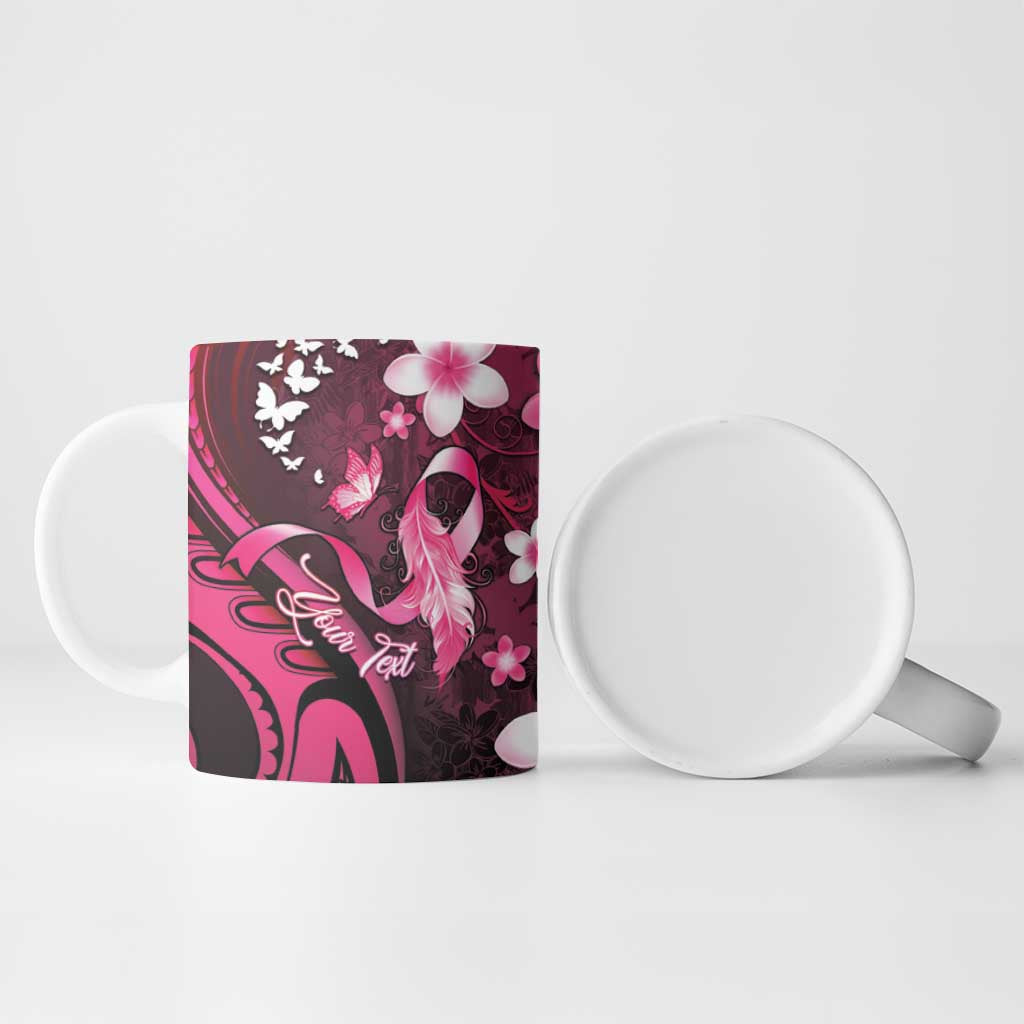 Personalised Memorial Breast Cancer Awareness Ceramic Mug Plumeria Floral Tribal Pattern - Polynesian Pride