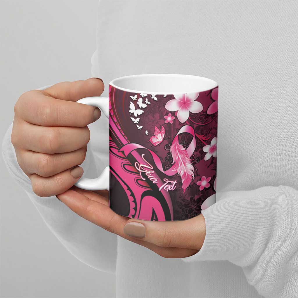 Personalised Memorial Breast Cancer Awareness Ceramic Mug Plumeria Floral Tribal Pattern - Polynesian Pride