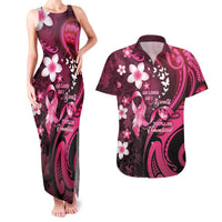 Personalised Memorial Breast Cancer Awareness Couples Matching Tank Maxi Dress and Hawaiian Shirt Plumeria Floral Tribal Pattern - Polynesian Pride