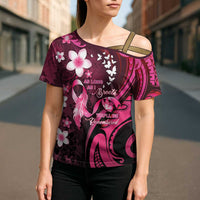 Personalised Memorial Breast Cancer Awareness Cross Shoulder Shirt Plumeria Floral Tribal Pattern - Polynesian Pride