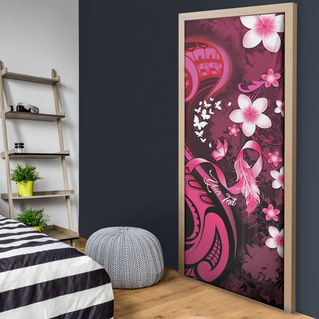 Personalised Memorial Breast Cancer Awareness Door Cover Plumeria Floral Tribal Pattern - Polynesian Pride