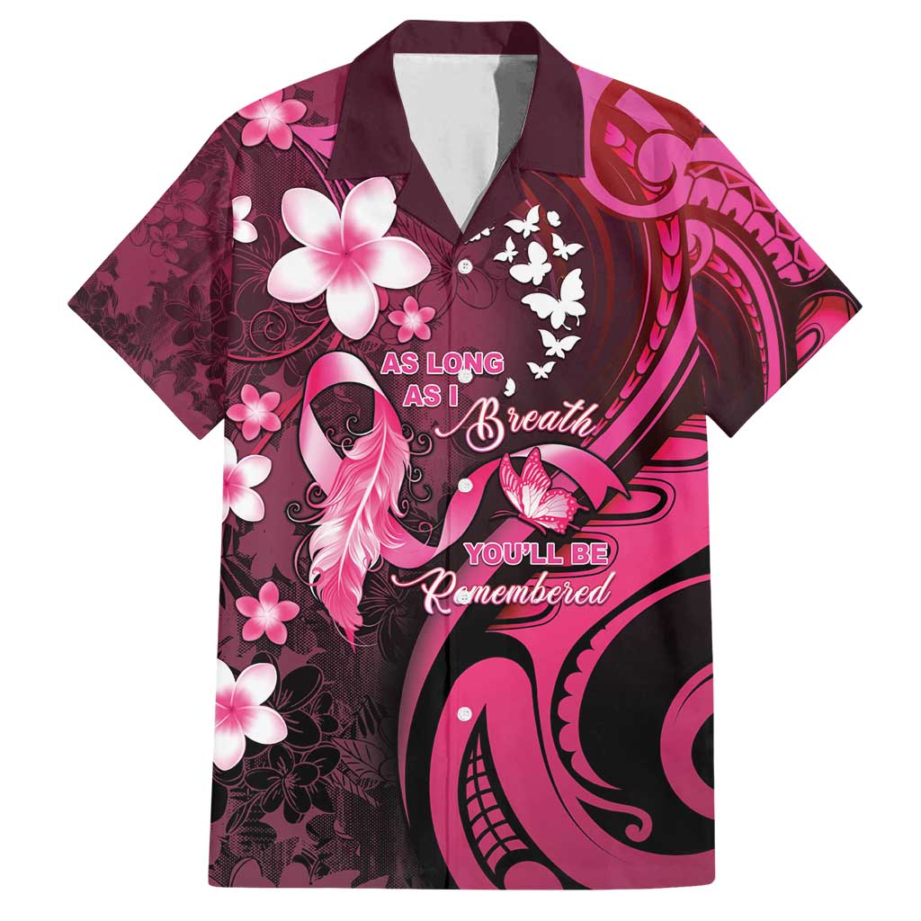 Personalised Memorial Breast Cancer Awareness Family Matching Long Sleeve Bodycon Dress and Hawaiian Shirt Plumeria Floral Tribal Pattern - Polynesian Pride