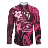 Personalised Memorial Breast Cancer Awareness Family Matching Off The Shoulder Long Sleeve Dress and Hawaiian Shirt Plumeria Floral Tribal Pattern - Polynesian Pride