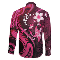 Personalised Memorial Breast Cancer Awareness Family Matching Off The Shoulder Long Sleeve Dress and Hawaiian Shirt Plumeria Floral Tribal Pattern - Polynesian Pride