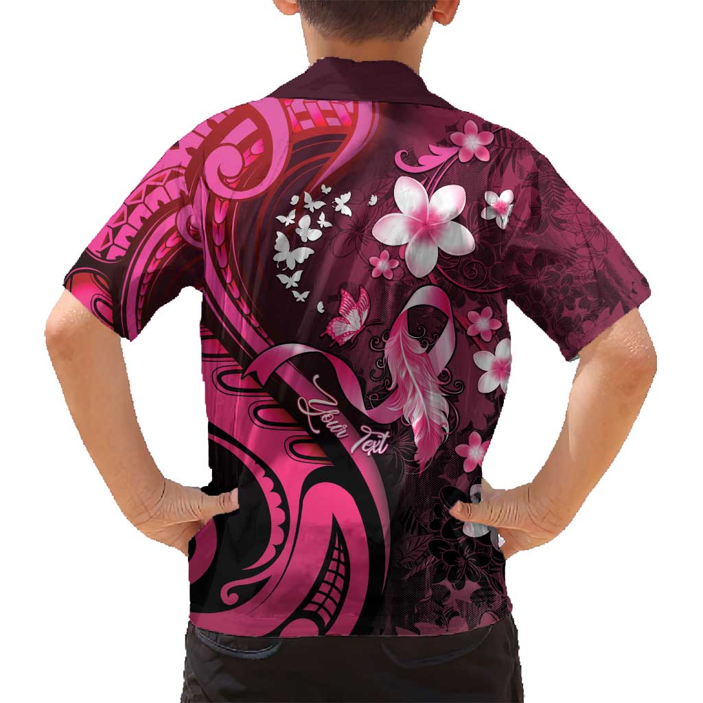 Personalised Memorial Breast Cancer Awareness Family Matching Off Shoulder Maxi Dress and Hawaiian Shirt Plumeria Floral Tribal Pattern - Polynesian Pride