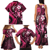Personalised Memorial Breast Cancer Awareness Family Matching Tank Maxi Dress and Hawaiian Shirt Plumeria Floral Tribal Pattern - Polynesian Pride