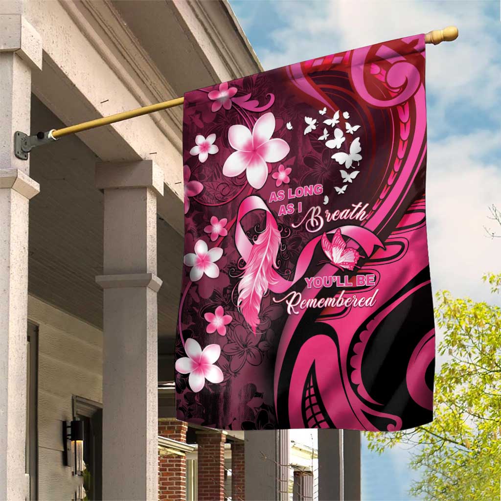 Memorial Breast Cancer Awareness Garden Flag Plumeria Floral Tribal Pattern LT05 House Flag Black - Polynesian Pride
