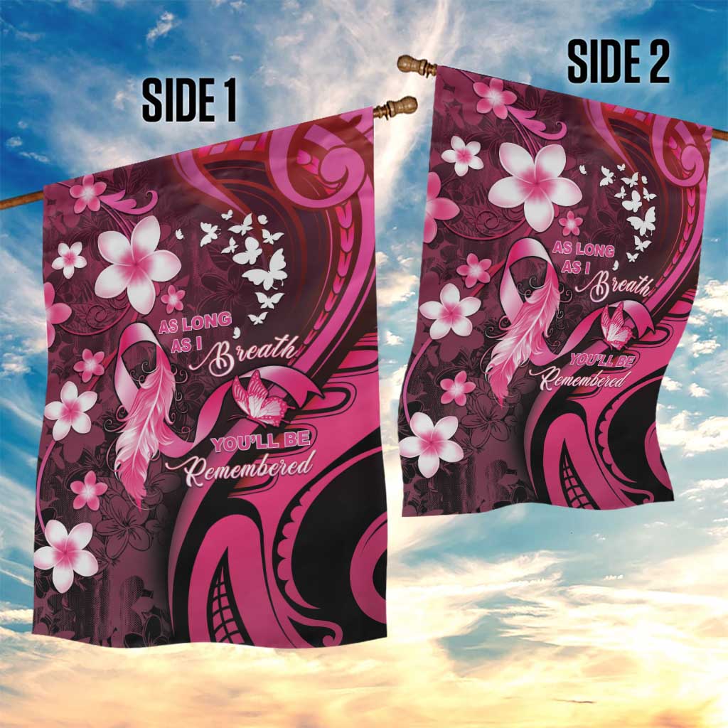 Memorial Breast Cancer Awareness Garden Flag Plumeria Floral Tribal Pattern - Polynesian Pride