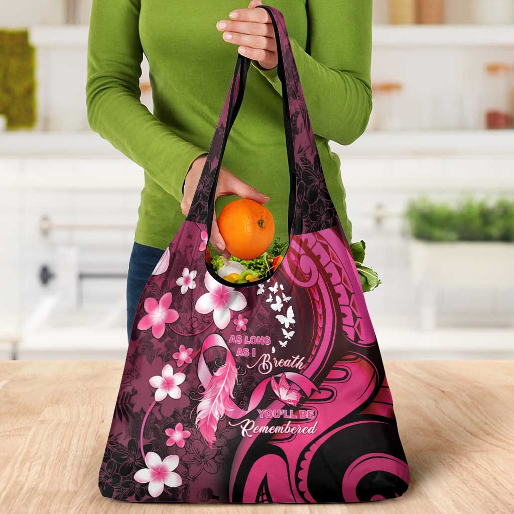 Memorial Breast Cancer Awareness Grocery Bag Plumeria Floral Tribal Pattern - Polynesian Pride