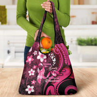 Memorial Breast Cancer Awareness Grocery Bag Plumeria Floral Tribal Pattern - Polynesian Pride