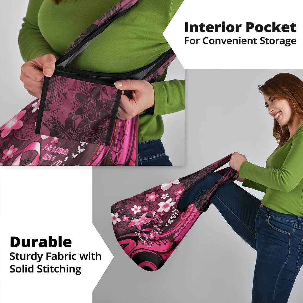 Memorial Breast Cancer Awareness Grocery Bag Plumeria Floral Tribal Pattern - Polynesian Pride