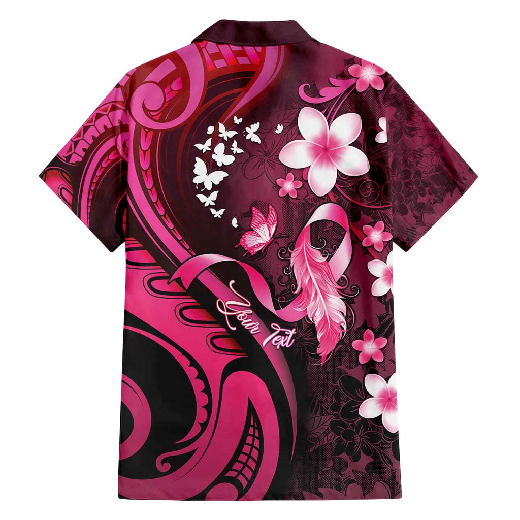 Personalised Memorial Breast Cancer Awareness Hawaiian Shirt Plumeria Floral Tribal Pattern - Polynesian Pride