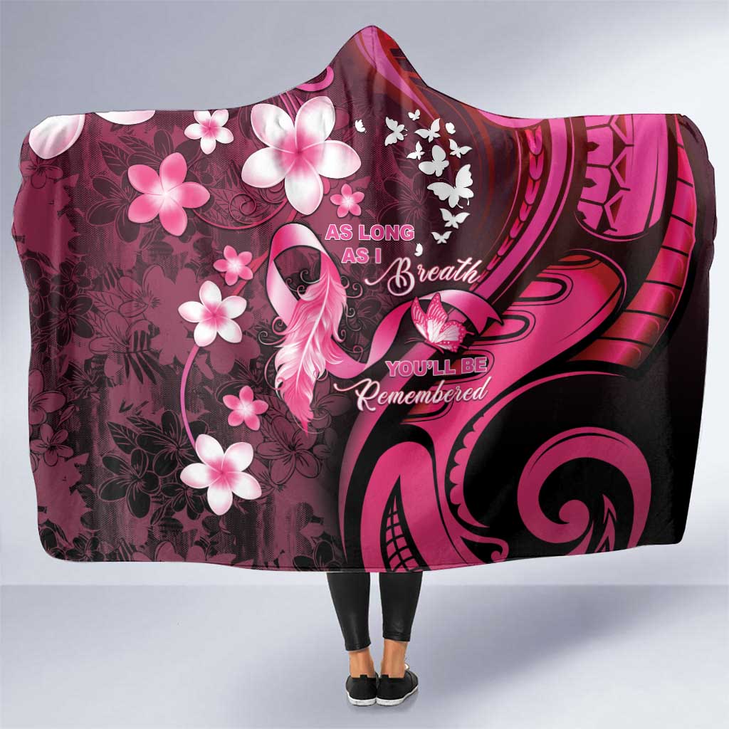 Memorial Breast Cancer Awareness Hooded Blanket Plumeria Floral Tribal Pattern - Polynesian Pride