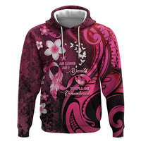 Personalised Memorial Breast Cancer Awareness Hoodie Plumeria Floral Tribal Pattern - Polynesian Pride