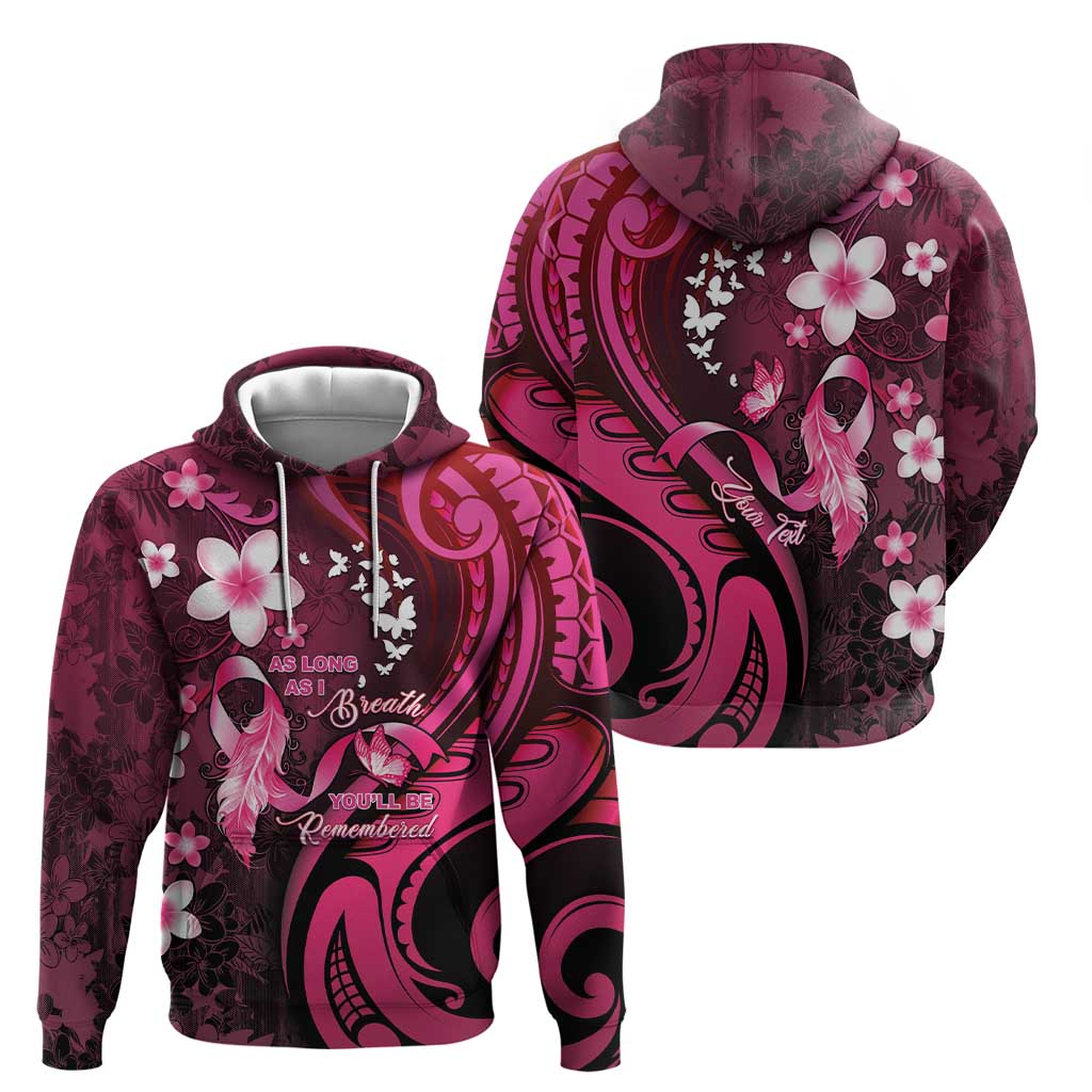 Personalised Memorial Breast Cancer Awareness Hoodie Plumeria Floral Tribal Pattern - Polynesian Pride