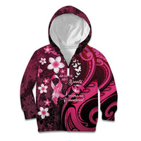 Personalised Memorial Breast Cancer Awareness Kid Hoodie Plumeria Floral Tribal Pattern - Polynesian Pride