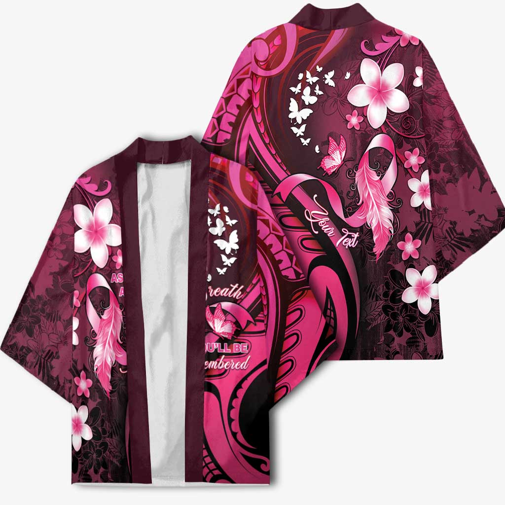 Personalised Memorial Breast Cancer Awareness Kimono Plumeria Floral Tribal Pattern - Polynesian Pride