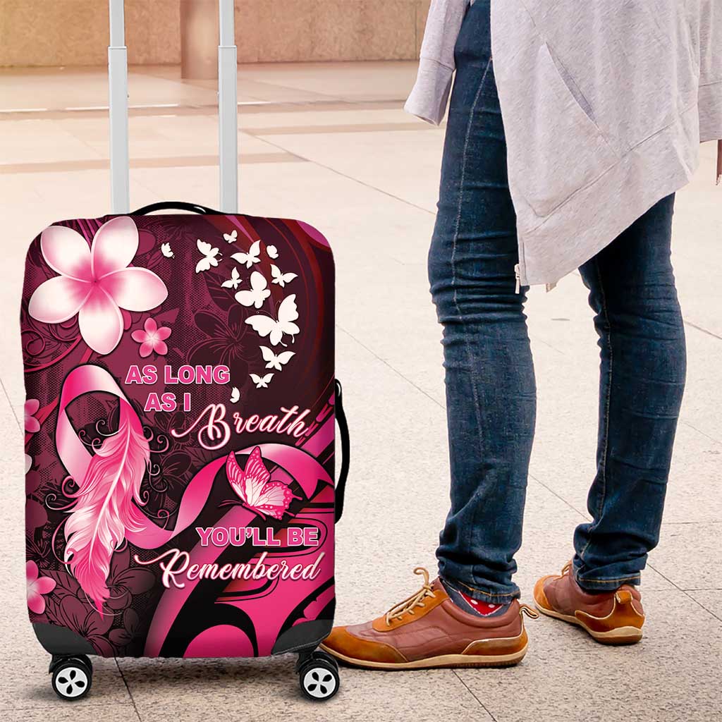 Memorial Breast Cancer Awareness Luggage Cover Plumeria Floral Tribal Pattern LT05 Black - Polynesian Pride