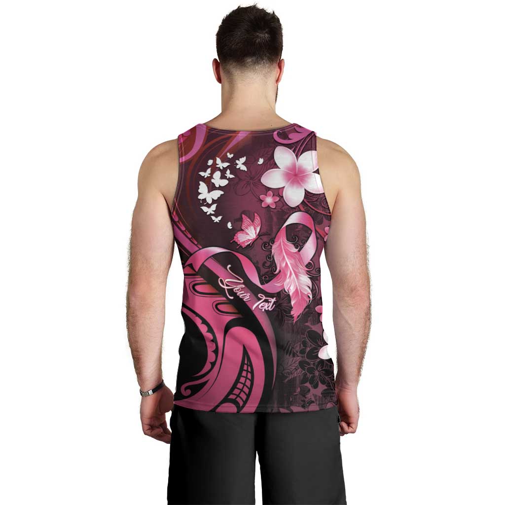 Personalised Memorial Breast Cancer Awareness Men Tank Top Plumeria Floral Tribal Pattern - Polynesian Pride