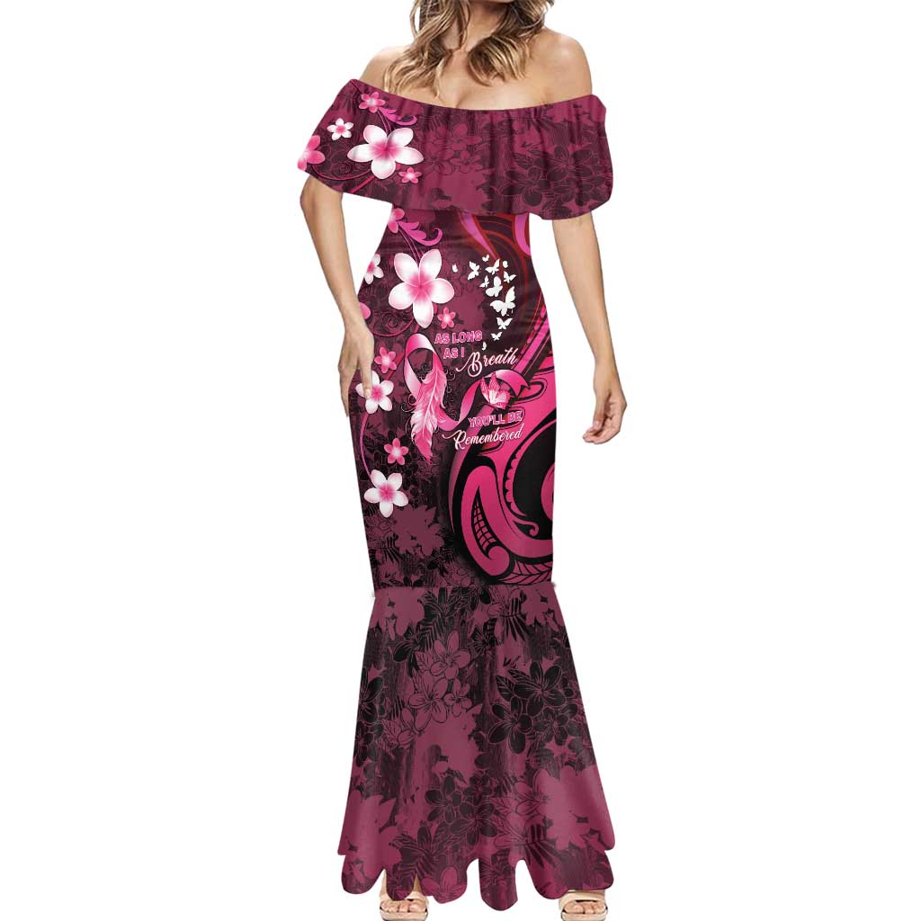 Personalised Memorial Breast Cancer Awareness Mermaid Dress Plumeria Floral Tribal Pattern - Polynesian Pride