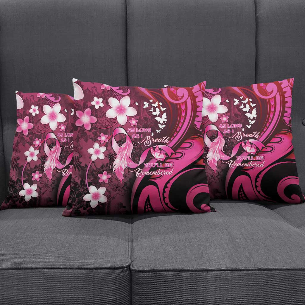 Memorial Breast Cancer Awareness Pillow Cover Plumeria Floral Tribal Pattern - Polynesian Pride