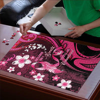 Memorial Breast Cancer Awareness Puzzle Plumeria Floral Tribal Pattern - Polynesian Pride