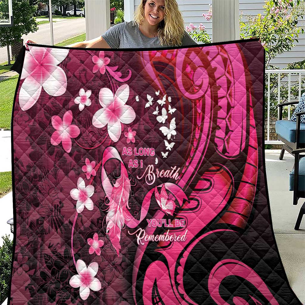 Memorial Breast Cancer Awareness Quilt Plumeria Floral Tribal Pattern LT05 Black - Polynesian Pride