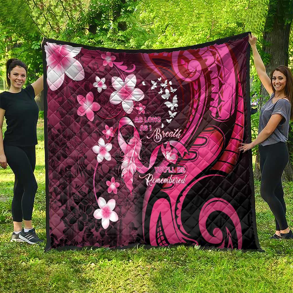 Memorial Breast Cancer Awareness Quilt Plumeria Floral Tribal Pattern - Polynesian Pride