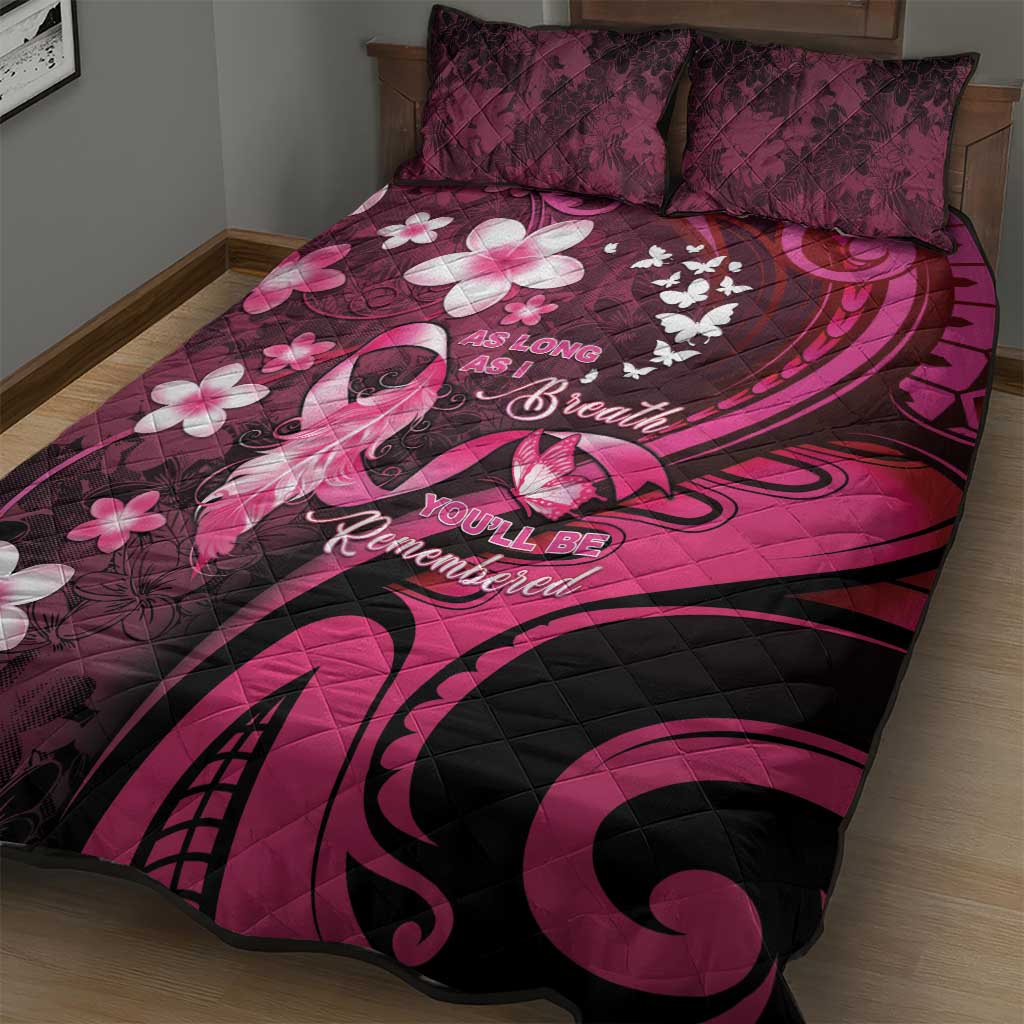 Memorial Breast Cancer Awareness Quilt Bed Set Plumeria Floral Tribal Pattern - Polynesian Pride