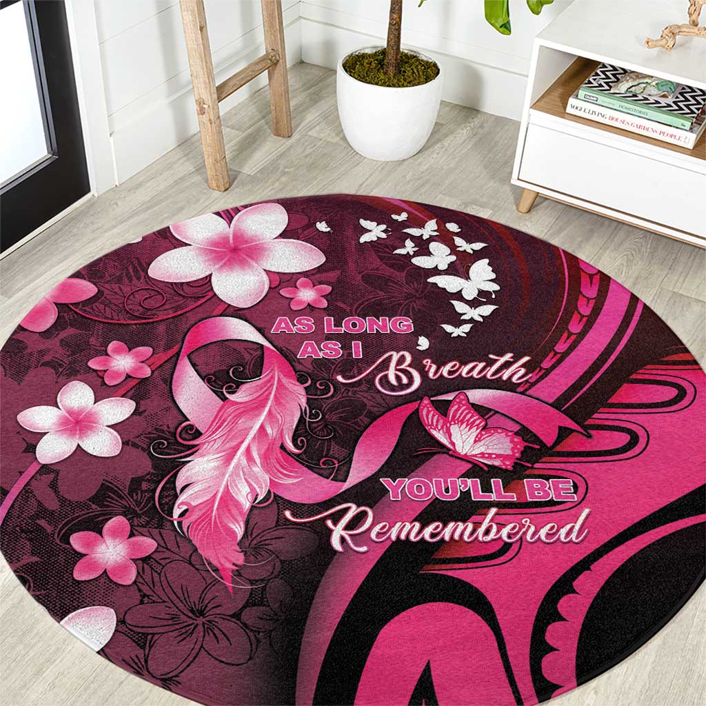 Memorial Breast Cancer Awareness Round Carpet Plumeria Floral Tribal Pattern - Polynesian Pride