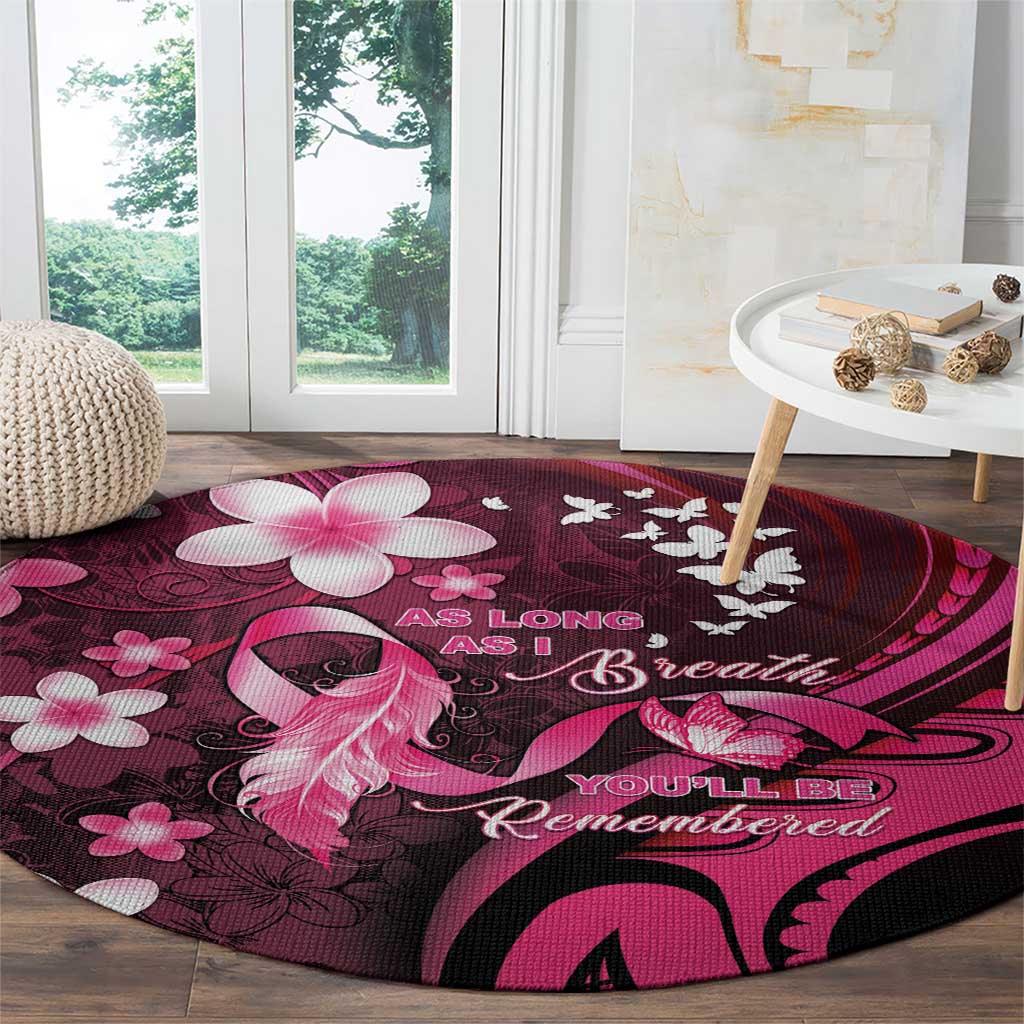Memorial Breast Cancer Awareness Round Carpet Plumeria Floral Tribal Pattern - Polynesian Pride