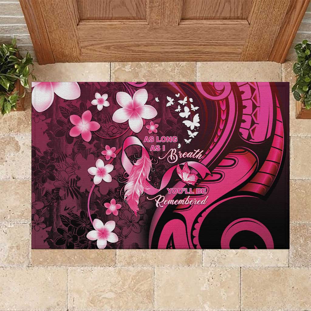 Memorial Breast Cancer Awareness Rubber Doormat Plumeria Floral Tribal Pattern LT05 Black - Polynesian Pride