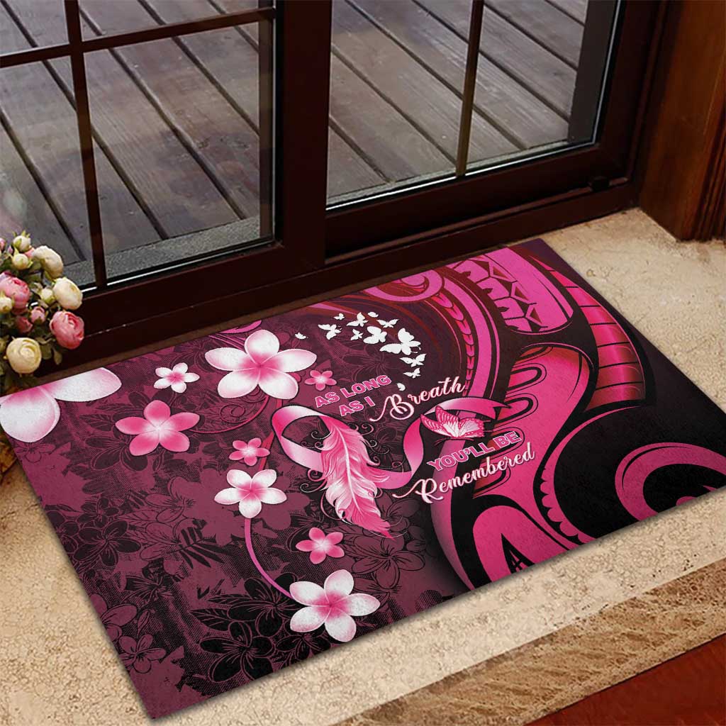 Memorial Breast Cancer Awareness Rubber Doormat Plumeria Floral Tribal Pattern - Polynesian Pride
