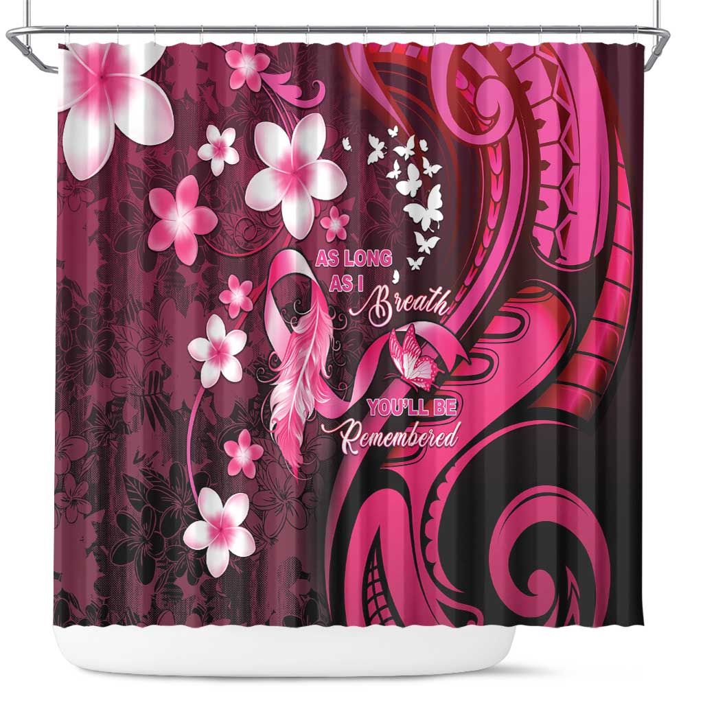 Memorial Breast Cancer Awareness Shower Curtain Plumeria Floral Tribal Pattern - Polynesian Pride