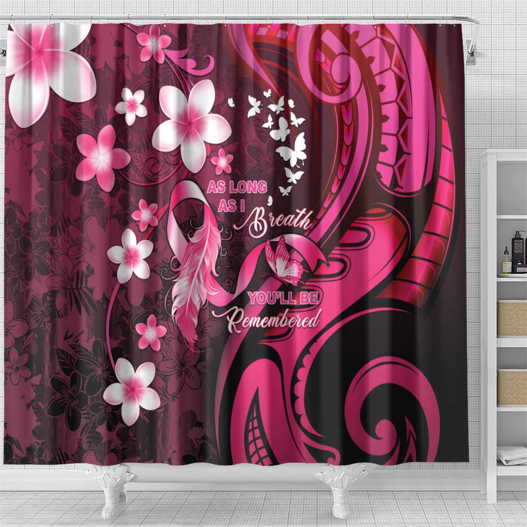Memorial Breast Cancer Awareness Shower Curtain Plumeria Floral Tribal Pattern - Polynesian Pride