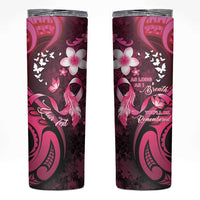 Personalised Memorial Breast Cancer Awareness Skinny Tumbler Plumeria Floral Tribal Pattern - Polynesian Pride