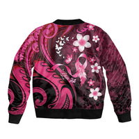 Personalised Memorial Breast Cancer Awareness Sleeve Zip Bomber Jacket Plumeria Floral Tribal Pattern - Polynesian Pride