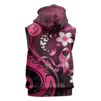 Personalised Memorial Breast Cancer Awareness Sleeveless Hoodie Plumeria Floral Tribal Pattern - Polynesian Pride