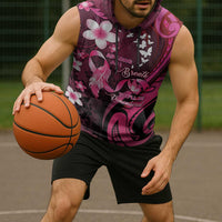 Personalised Memorial Breast Cancer Awareness Sleeveless Hoodie Plumeria Floral Tribal Pattern - Polynesian Pride