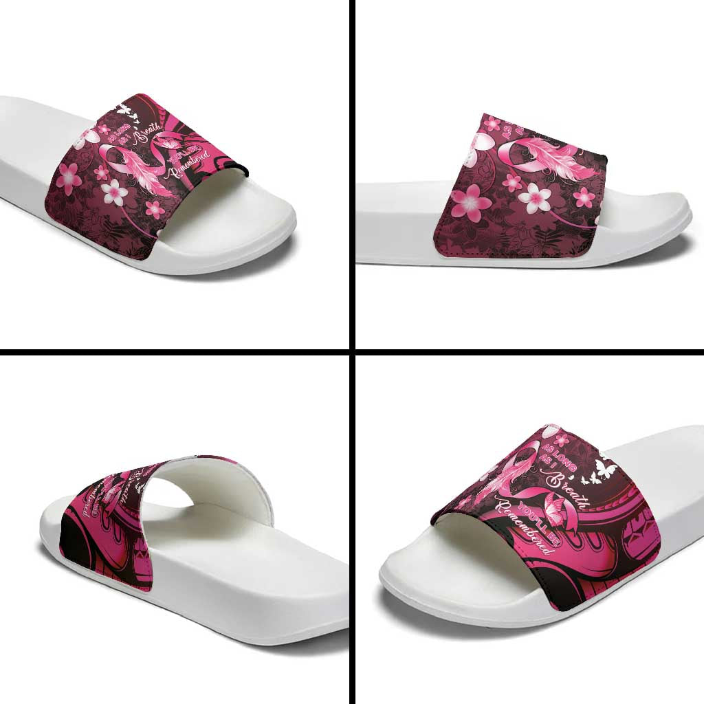 Memorial Breast Cancer Awareness Slide Sandals Plumeria Floral Tribal Pattern - Polynesian Pride
